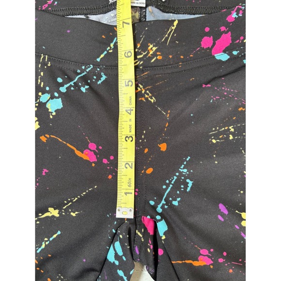 Tipsy Elves XL Black Paint Splatter Leggings Women's Yoga Pants Holiday Rainbow - Picture 6 of 8